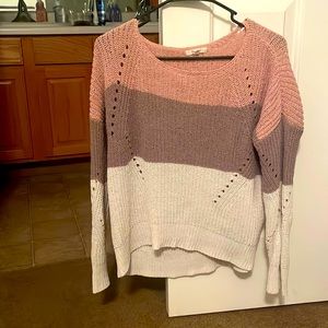 Knit sweater top - Cream/Pink and Tan - Long Sleeve